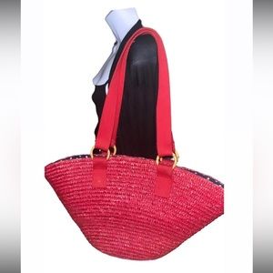 Red Straw Tote Beach Bag